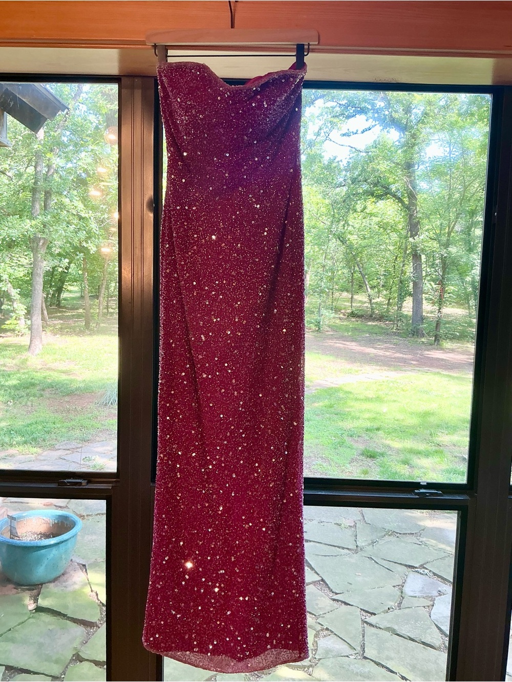Scala Strapless Sequin Gown in Deep pink